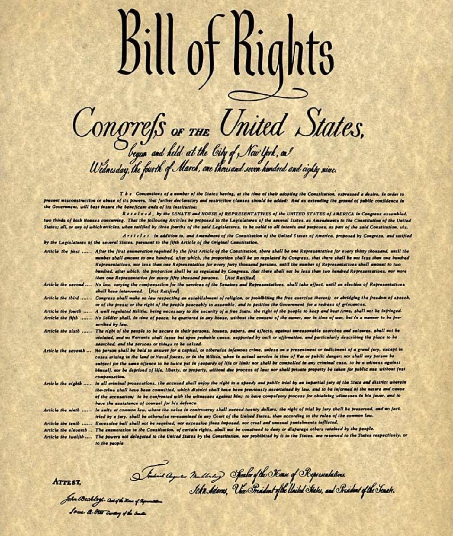 A printed copy of the Bill of Rights