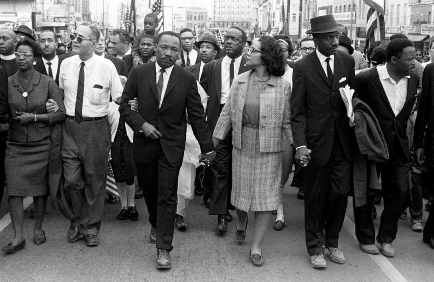Martin Luther King Jr. and others marching during the civil rights movement